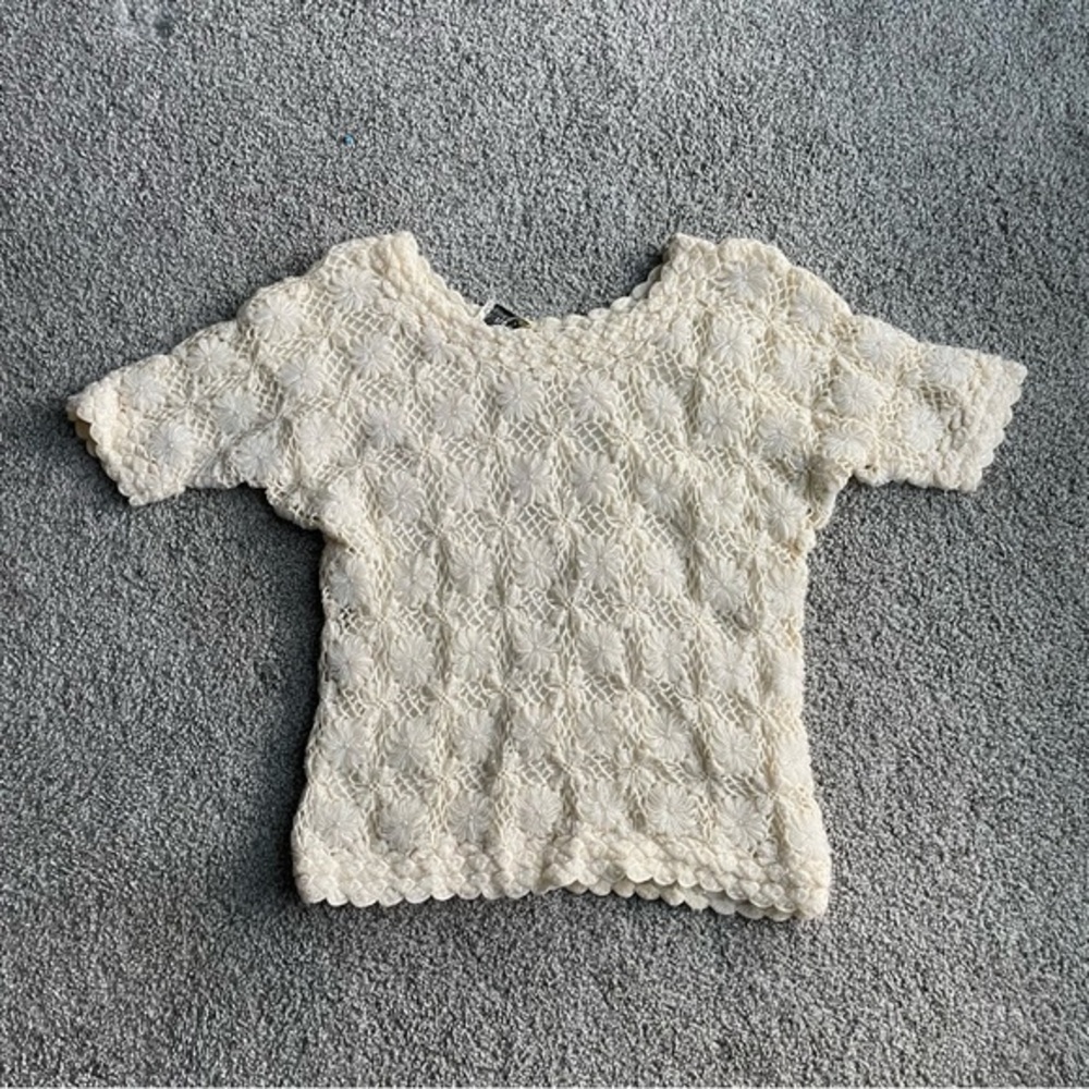 Vintage Franklin Simon NY Hand Beaded Grandma Sweater Women’s Medium Cream Wool